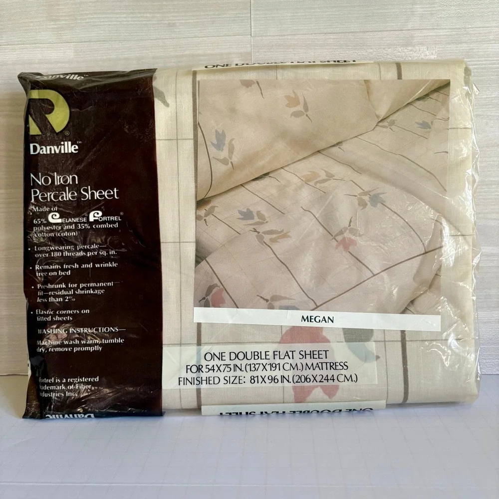 VTG‎ Danville Flat Sheet Double Full Size Cream Megan Floral Vintage No Iron NOS